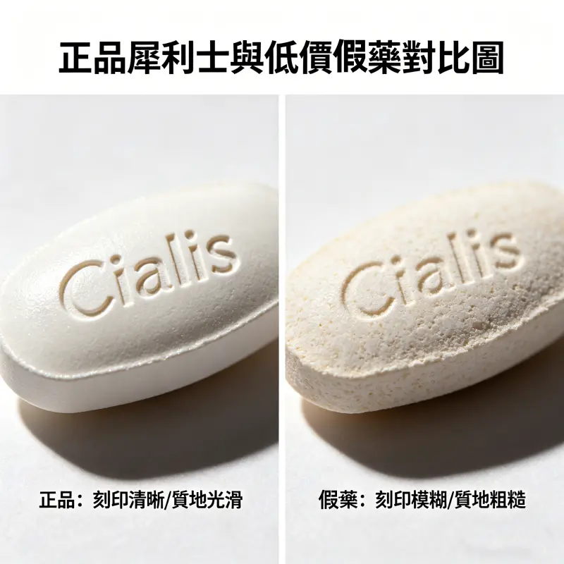 正品犀利士與低價偽藥對比圖：觀察藥錠刻印清晰度與質地差異