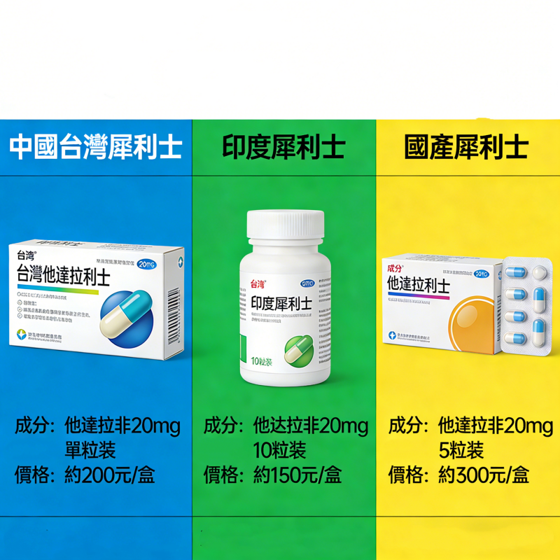 臺灣 / 印度 / 國產犀利士版本對比
