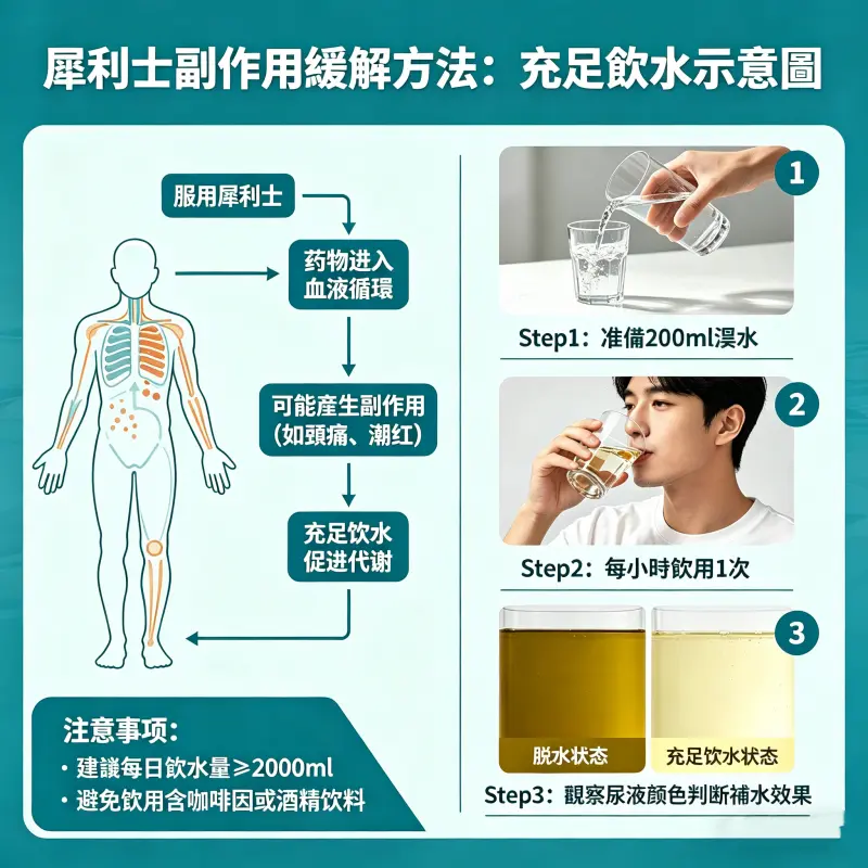犀利士副作用緩解方法：充足飲水示意圖