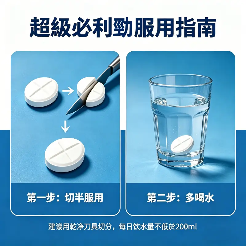 超級必利勁服用指南圖解：切半服用與多喝水