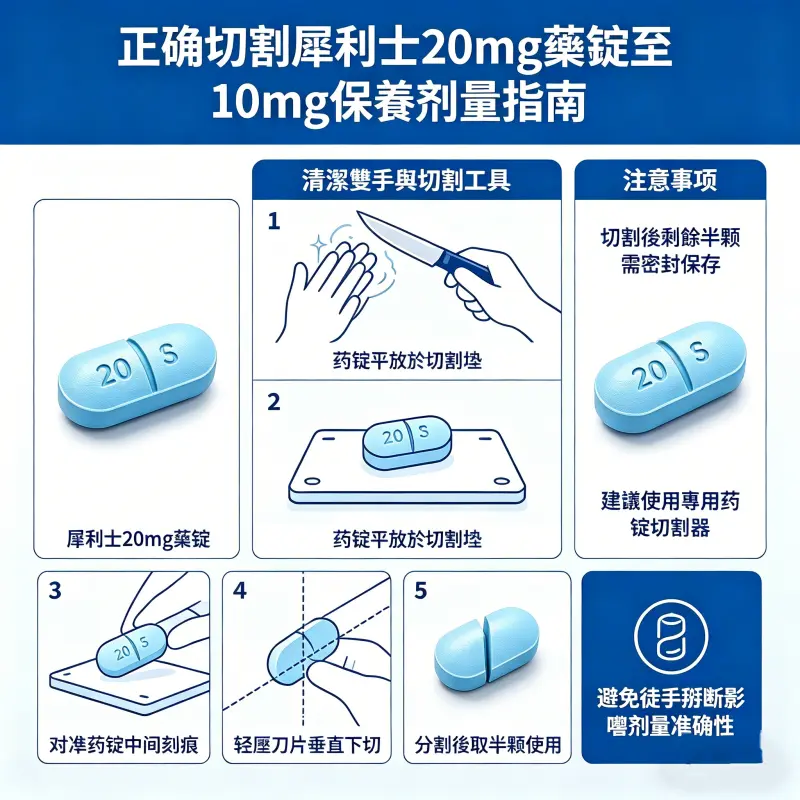 如何正確切割犀利士 20mg 藥錠以達到 10mg 保養劑量
