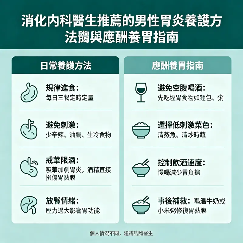 消化內科醫生推薦的男性胃炎養護方法與應酬養胃指南