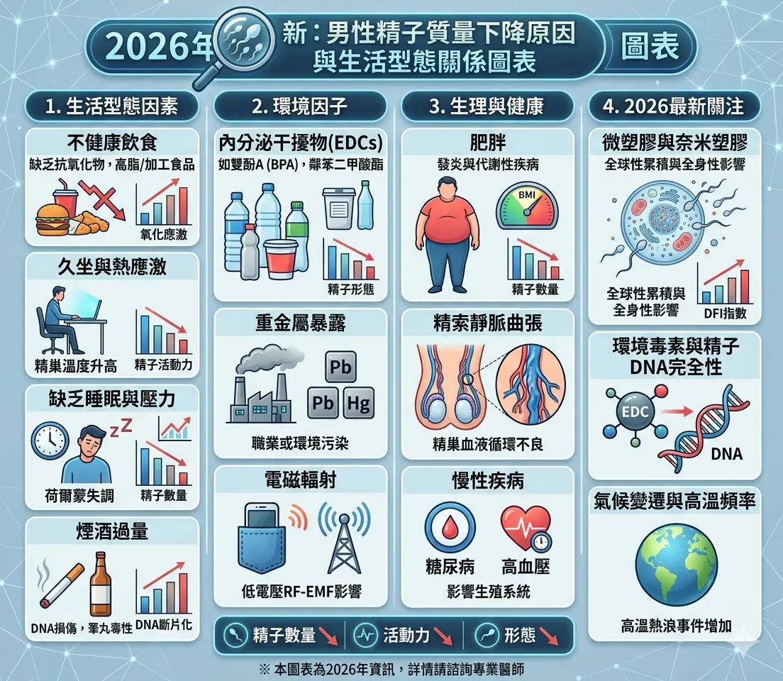2026最新男性精子質量下降原因與生活型態關係圖表