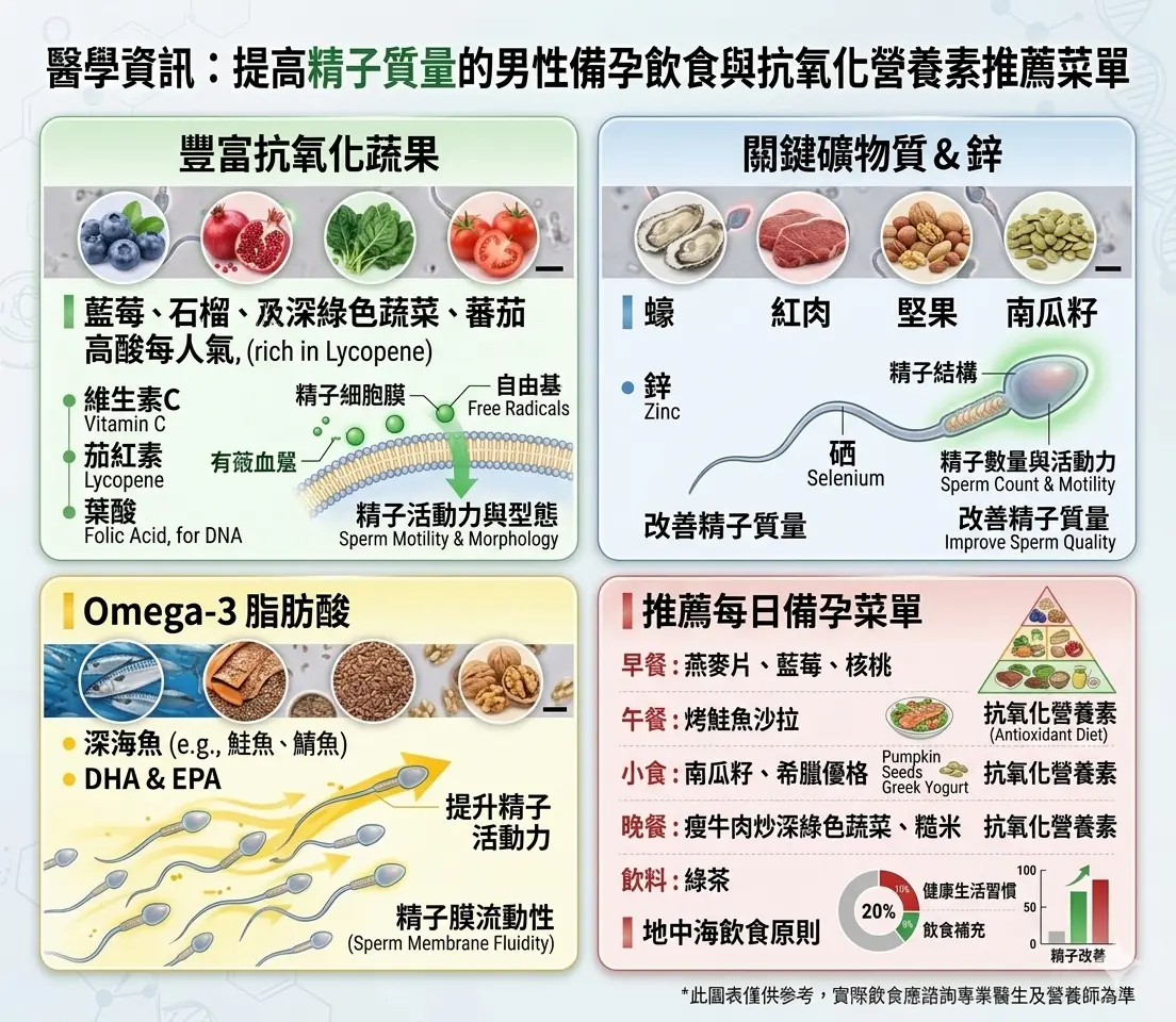 提高精子質量的男性備孕飲食與抗氧化營養素推薦菜單