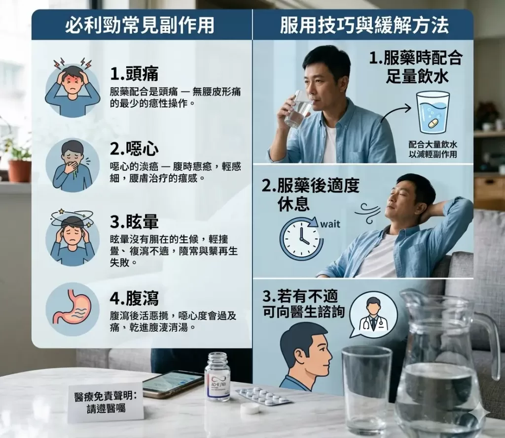 必利勁副作用列表與緩解方法示意圖