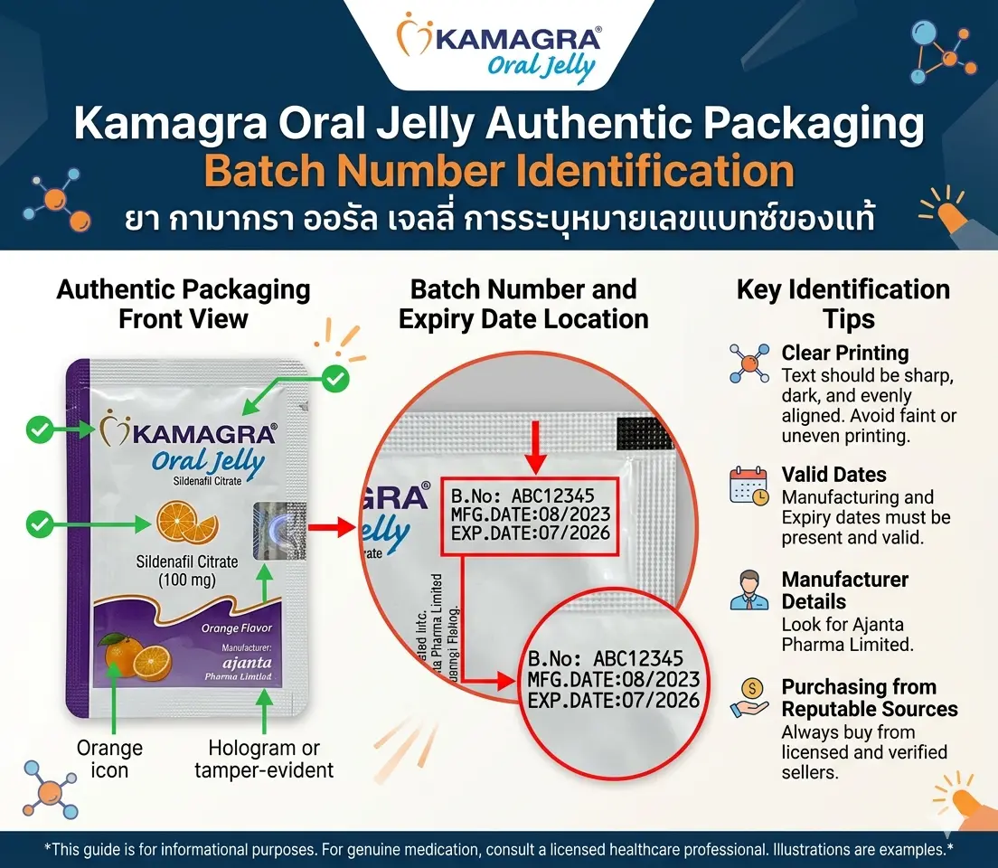 泰國果凍威而鋼 Kamagra Oral Jelly 正品包裝批號辨識圖