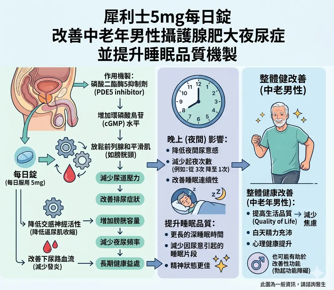 犀利士5mg每日錠改善中老年男性攝護腺肥大夜尿癥並提升睡眠品質機製