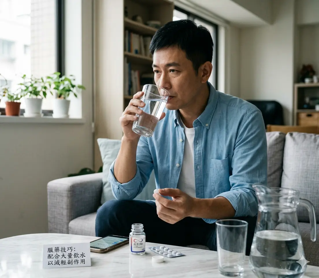 男性服用必利勁時配合大量飲水緩解副作用之技巧