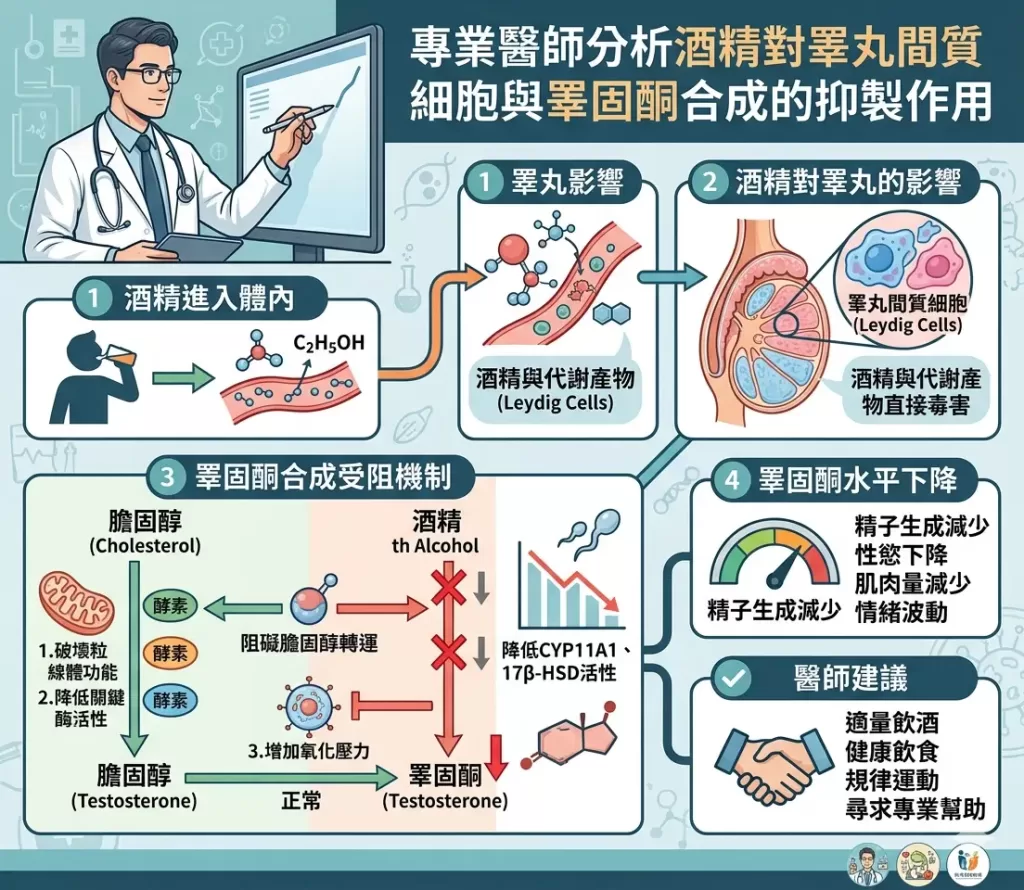 專業醫師分析酒精對睪丸間質細胞與睪固酮合成的抑製作用