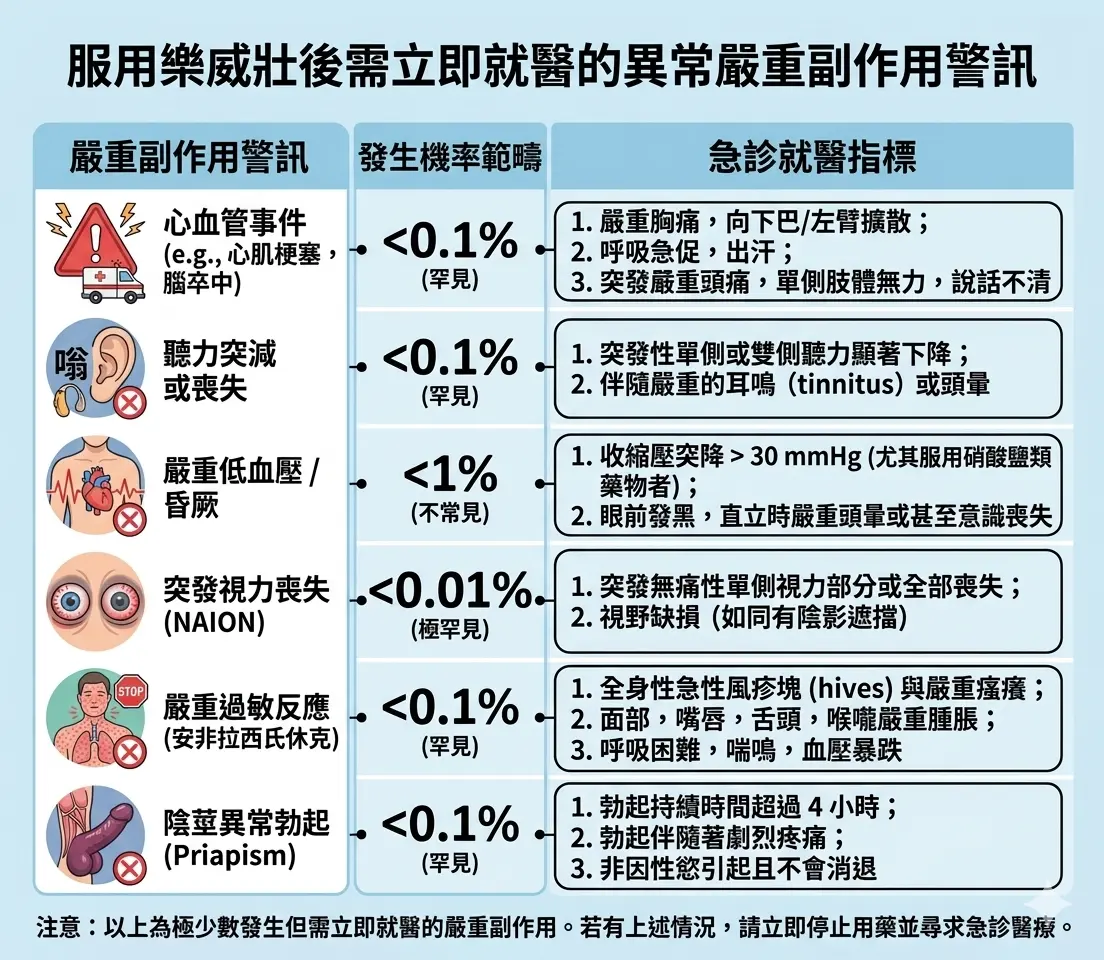 服用樂威壯後需立即就醫的異常嚴重副作用警訊