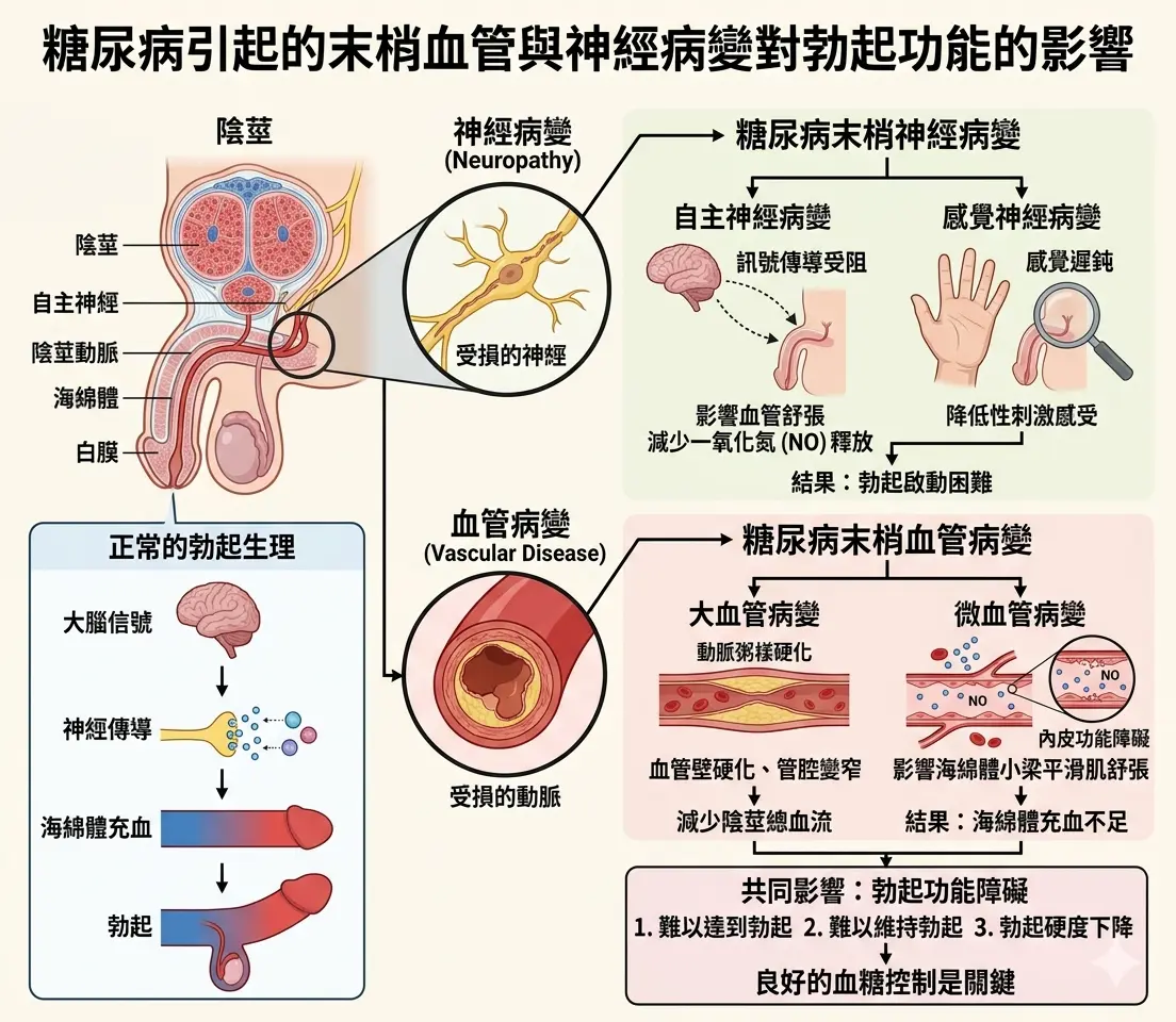 糖尿病引起的末梢血管與神經病變對勃起功能的影響
