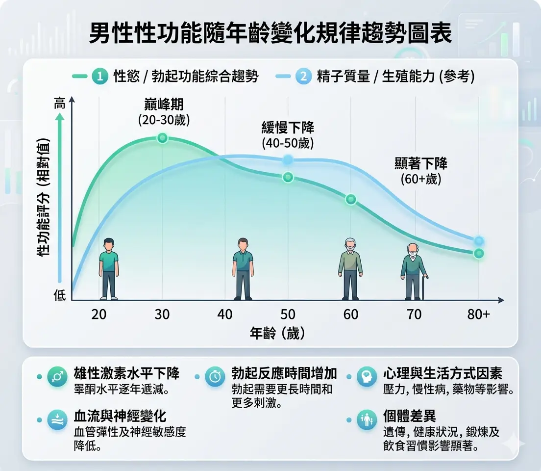 男性性功能隨年齡變化規律趨勢圖表