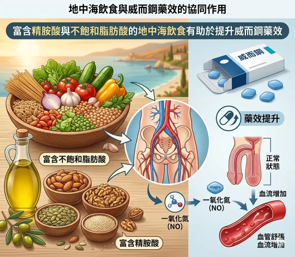 富含精胺酸與不飽和脂肪酸的地中海飲食有助於提升威而鋼藥效