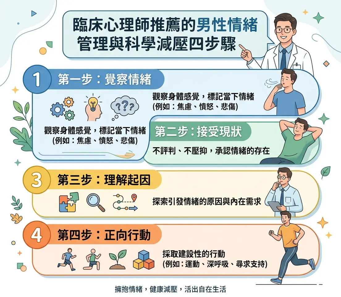 臨床心理師推薦的男性情緒管理與科學減壓四步驟