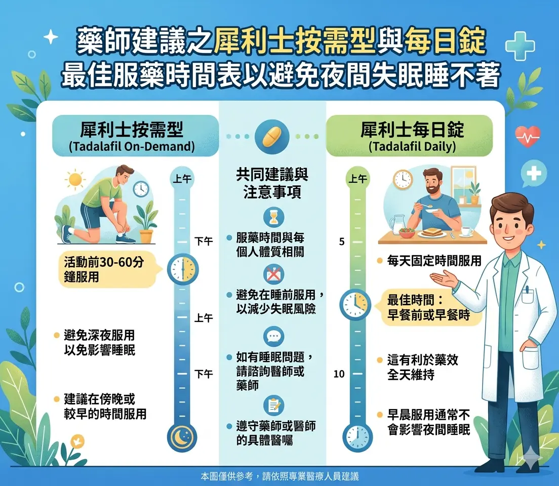 藥師建議之犀利士按需型與每日錠最佳服藥時間表以避免夜間失眠睡不著
