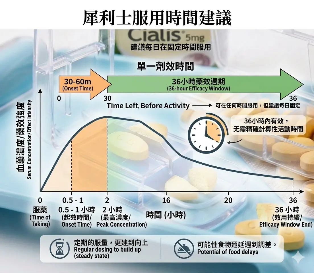 犀利士36小時藥效週期曲線圖-展示黃金作用時間