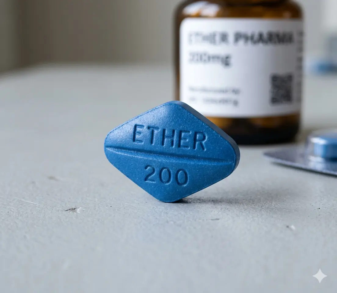印度Ether製藥雙效威而鋼藍鑽 200mg 藥片特寫
