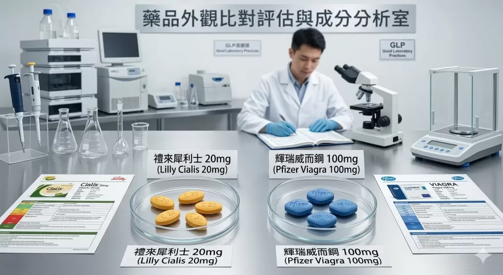 藍色輝瑞威而鋼100mg與黃色杏仁狀禮來犀利士20mg外觀與硬度評比