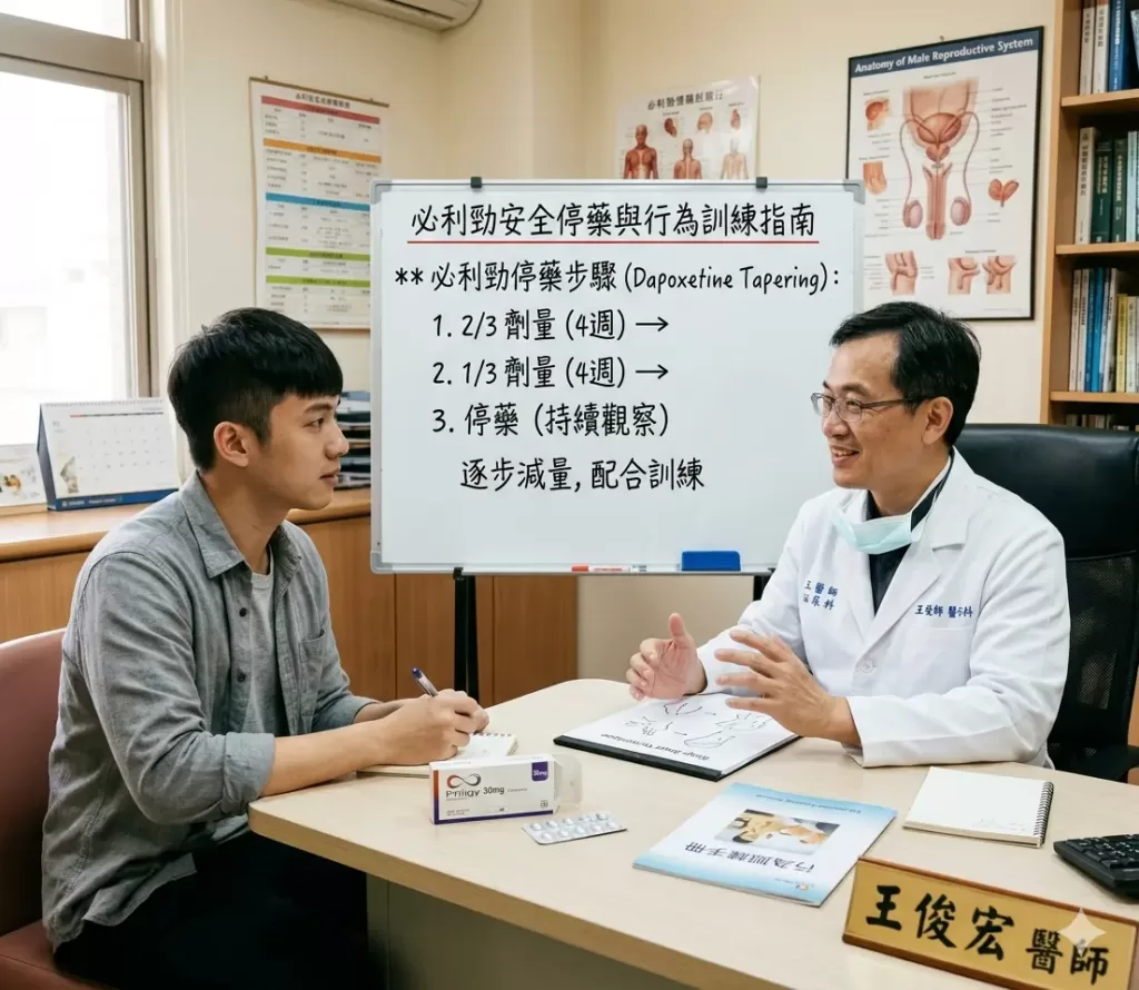 泌尿科醫師指導早洩患者搭配行為訓練進行必利勁安全停藥