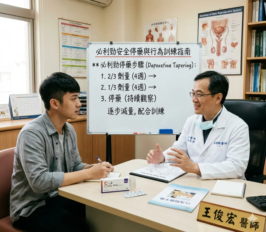 泌尿科醫師指導早洩患者搭配行為訓練進行必利勁安全停藥