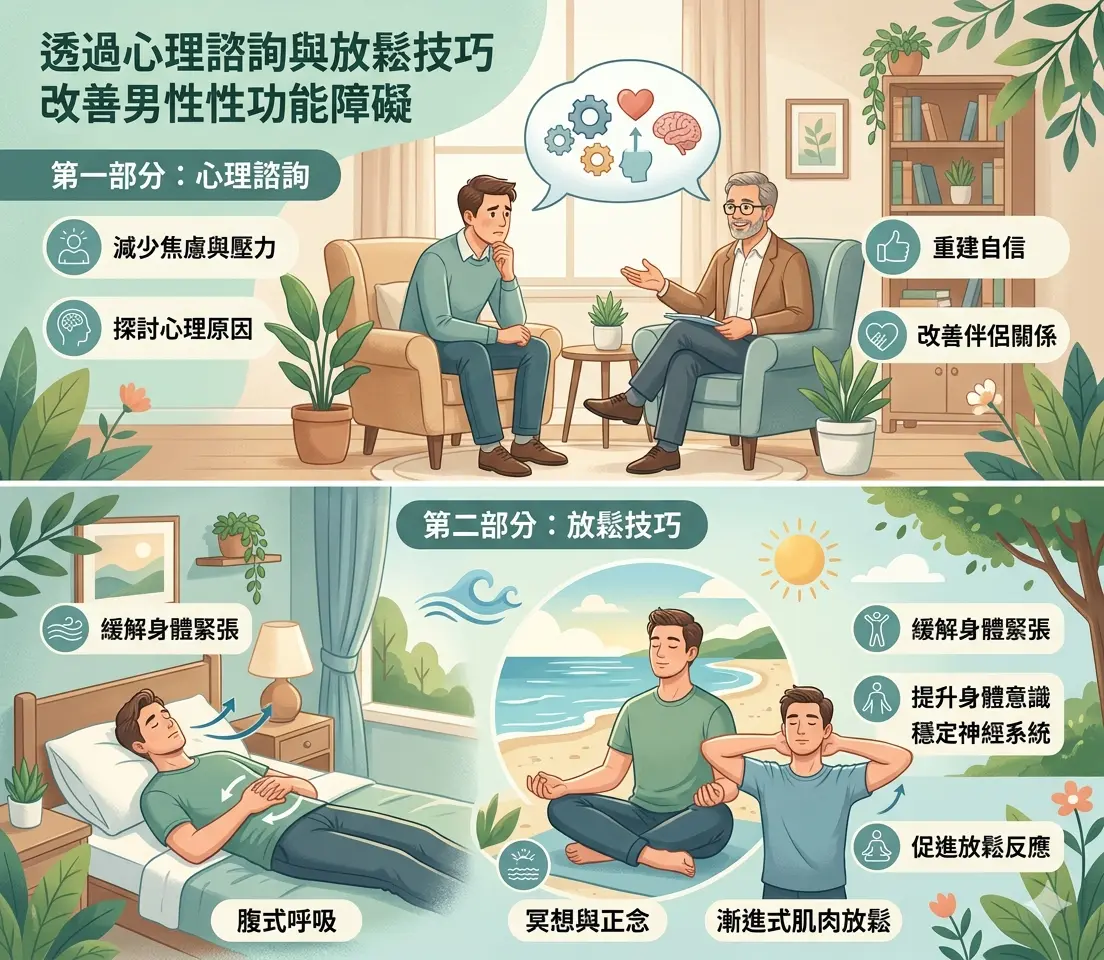 透過心理諮詢與放鬆技巧改善男性性功能障礙