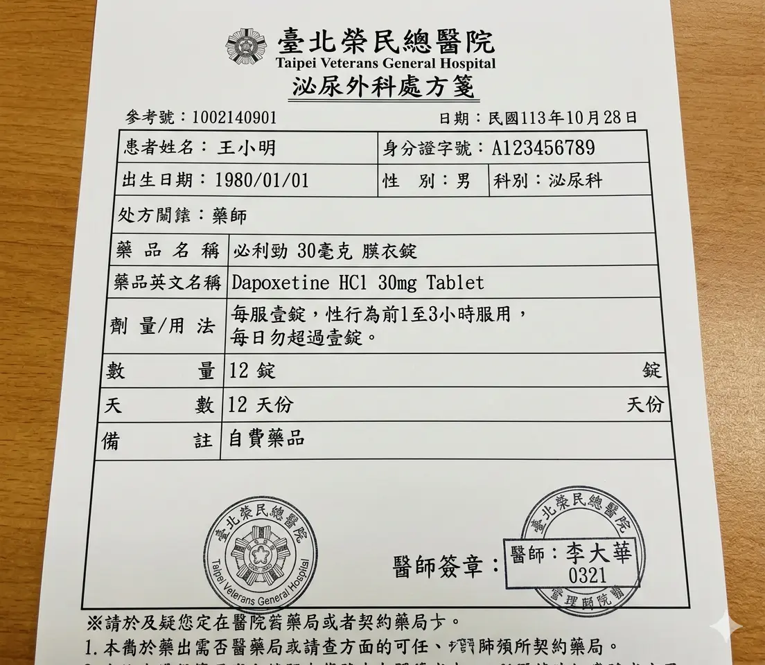 購買必利勁必備的各大醫院泌尿科正規處方箋範本