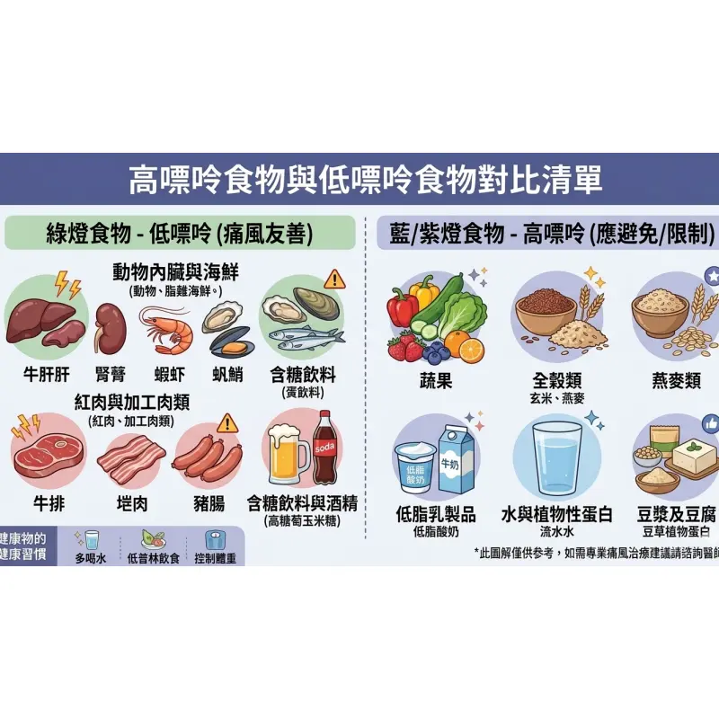 高嘌呤食物與低嘌呤食物對比清單