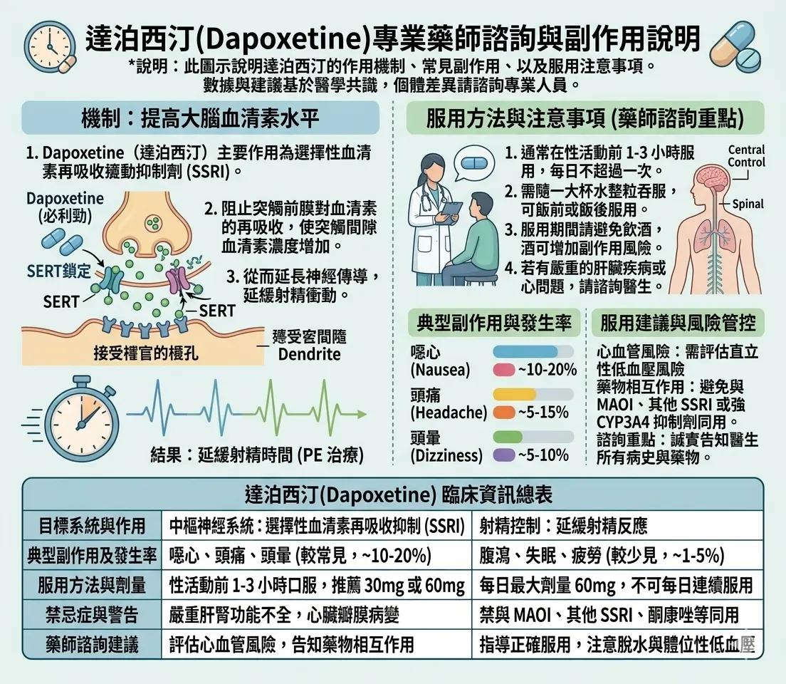 達泊西汀(Dapoxetine)專業藥師諮詢與副作用說明