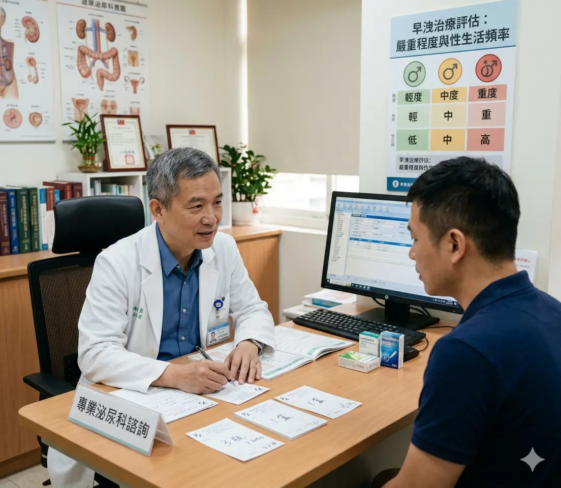 泌尿科醫師依據患者早洩嚴重程度與性生活頻率開立不同數量處方簽