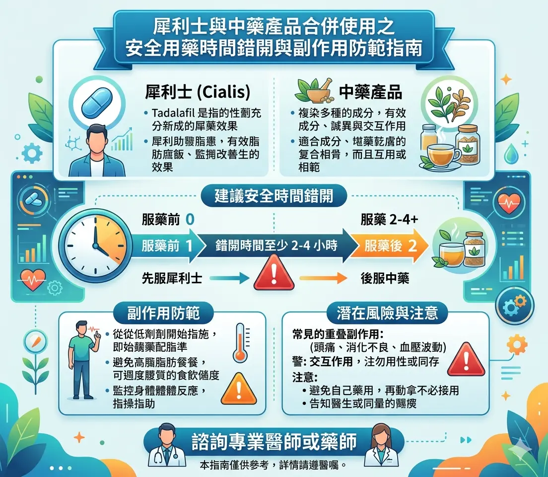 犀利士與中藥產品合併使用之安全用藥時間錯開與副作用防範指南