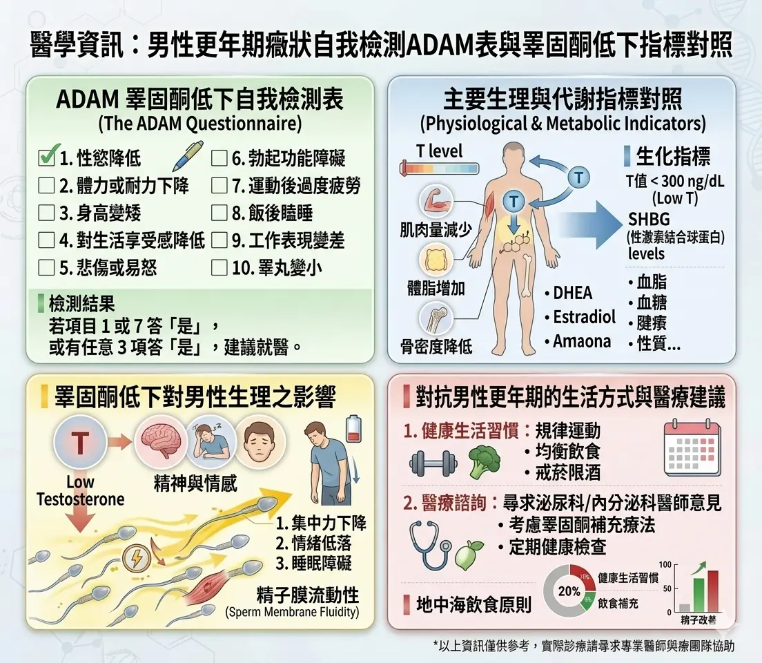 男性更年期癥狀自我檢測ADAM表與睪固酮低下指標對照