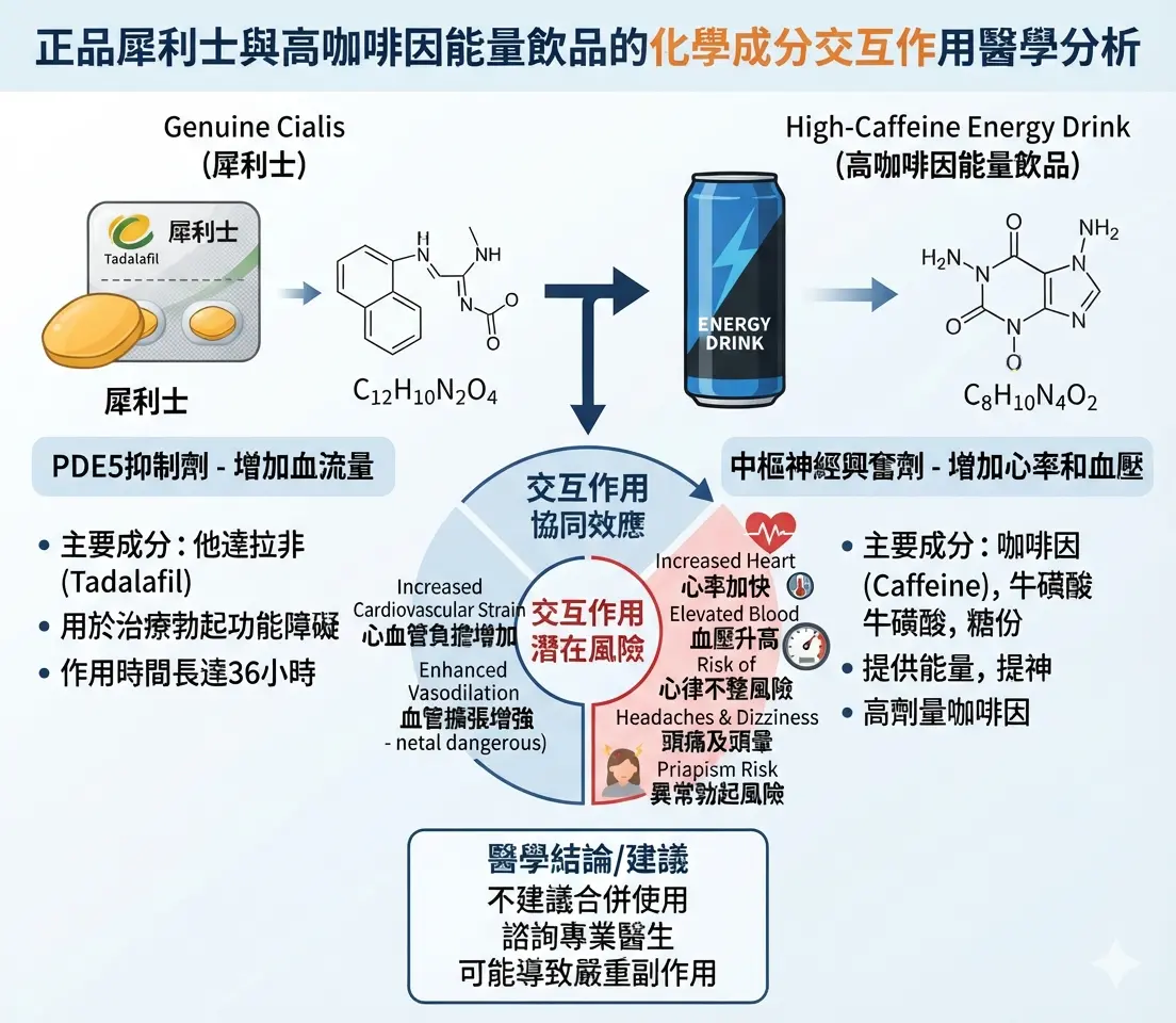 正品犀利士與高咖啡因能量飲品的化學成分交互作用醫學分析
