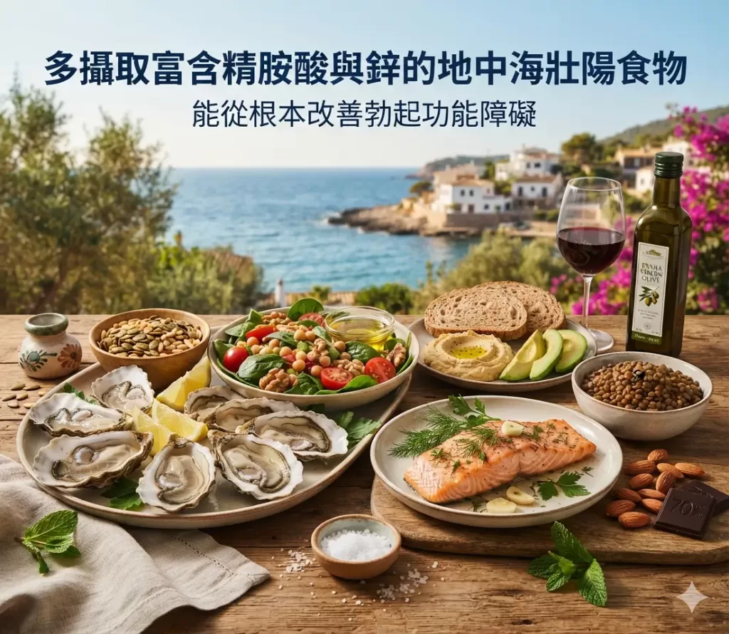 多攝取富含精胺酸與鋅的地中海壯陽食物能從根本改善勃起功能障礙