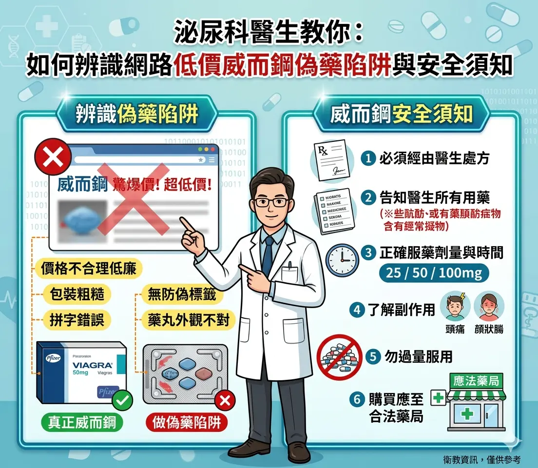 泌尿科醫生教你如何辨識網路上低價威而鋼偽藥陷阱與安全須知