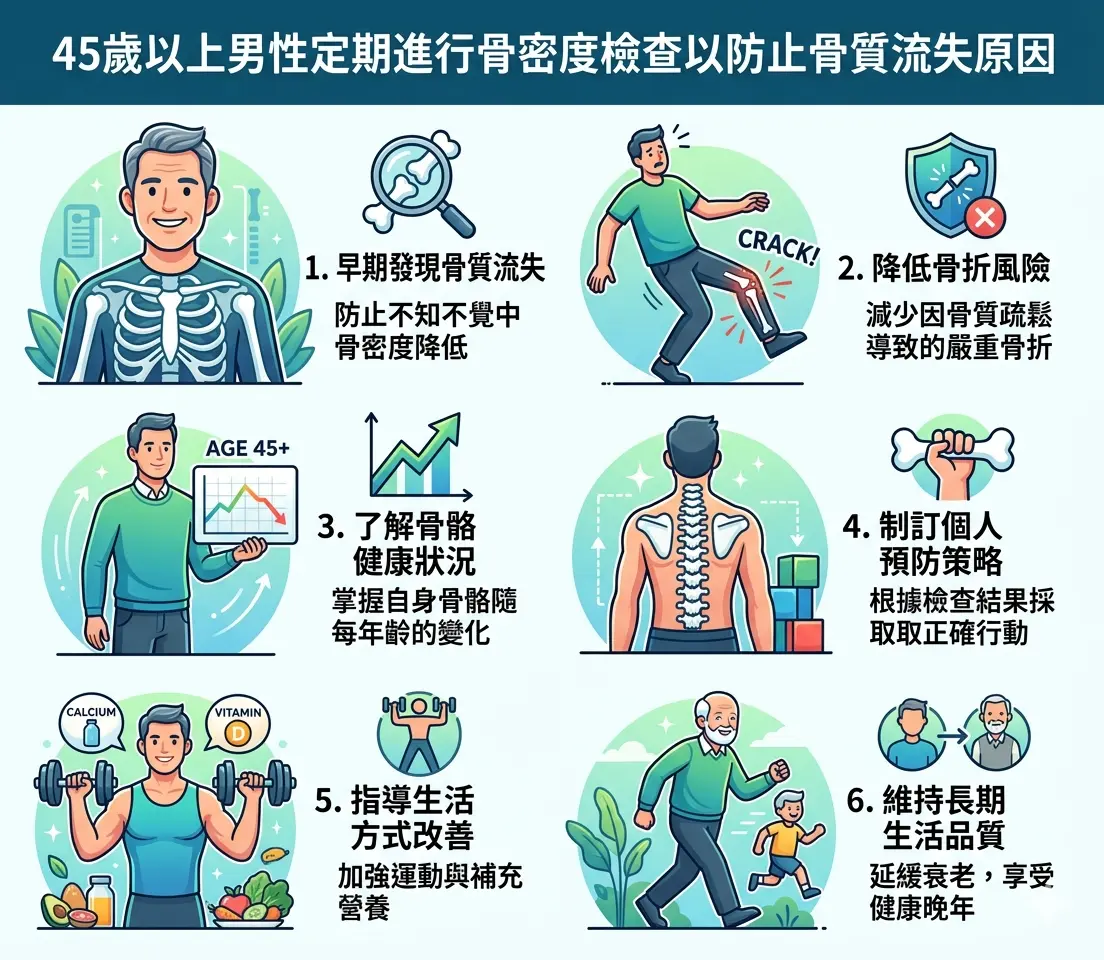 45歲以上男性定期進行骨密度檢查以防止骨質流失原因