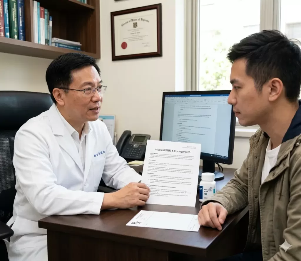 專業男科醫師處方正品威而鋼並引導患者正確認知威而鋼焦慮與心因性勃起障礙的整合醫療門診
