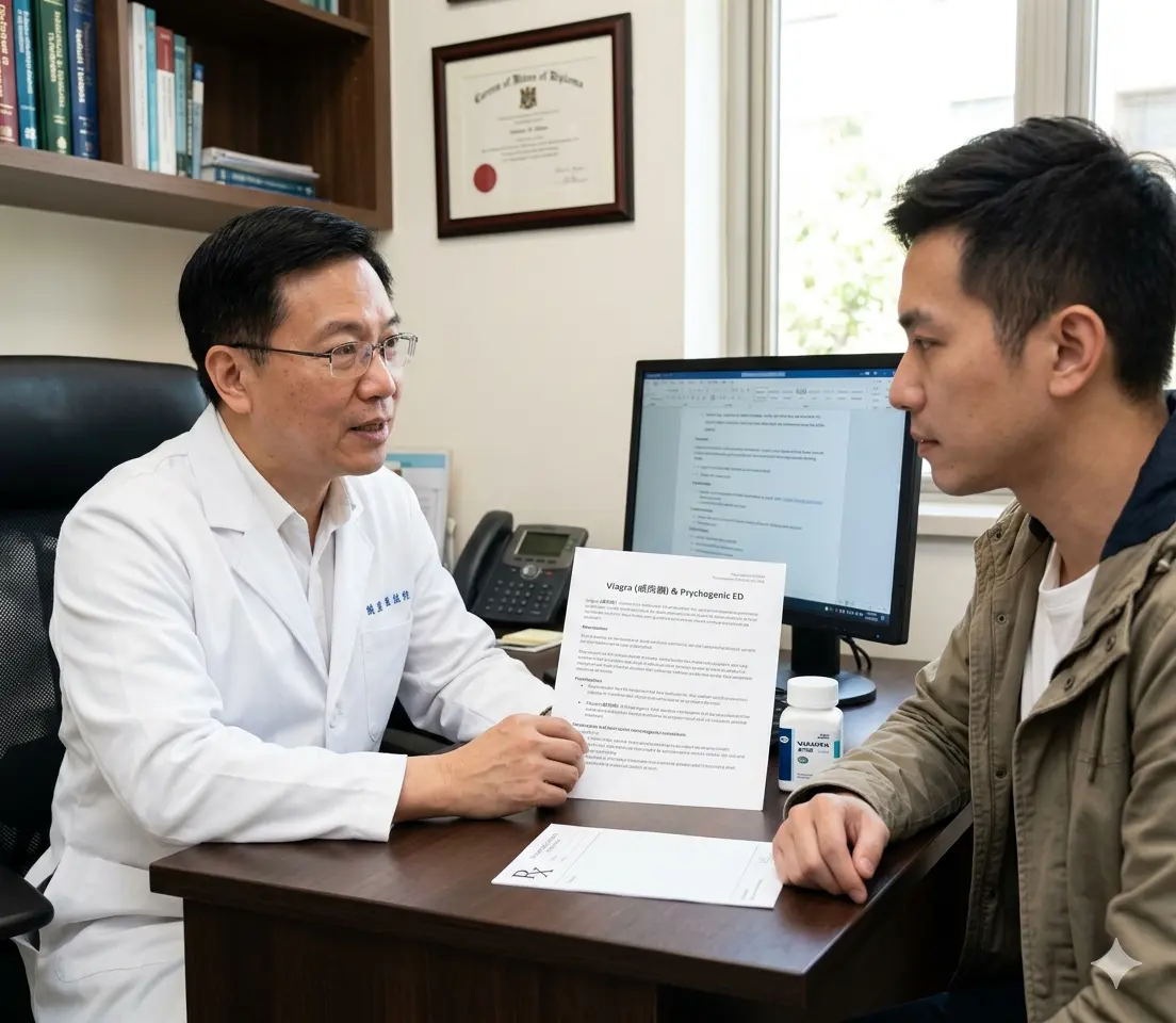 專業男科醫師處方正品威而鋼並引導患者正確認知威而鋼焦慮與心因性勃起障礙的整合醫療門診
