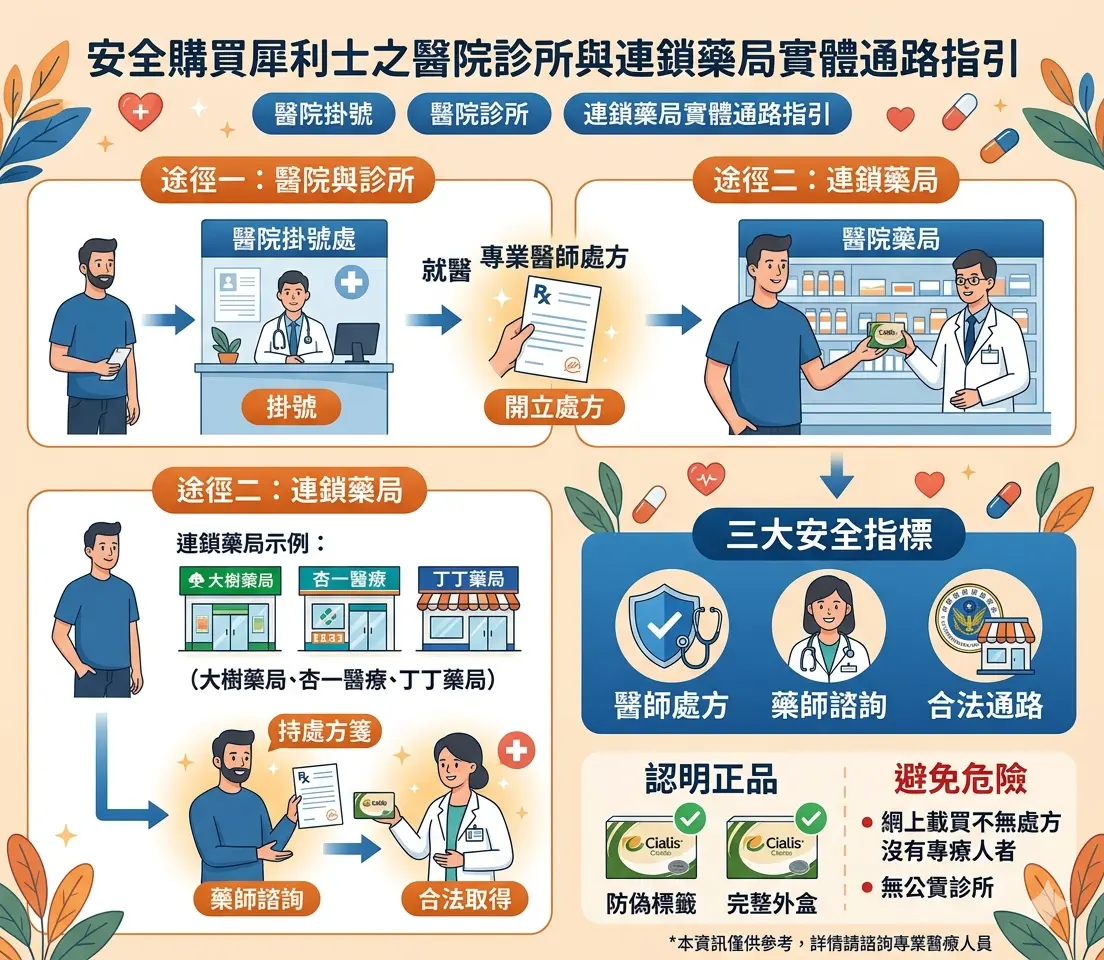 安全購買犀利士之醫院診所與連鎖藥局實體通路指引