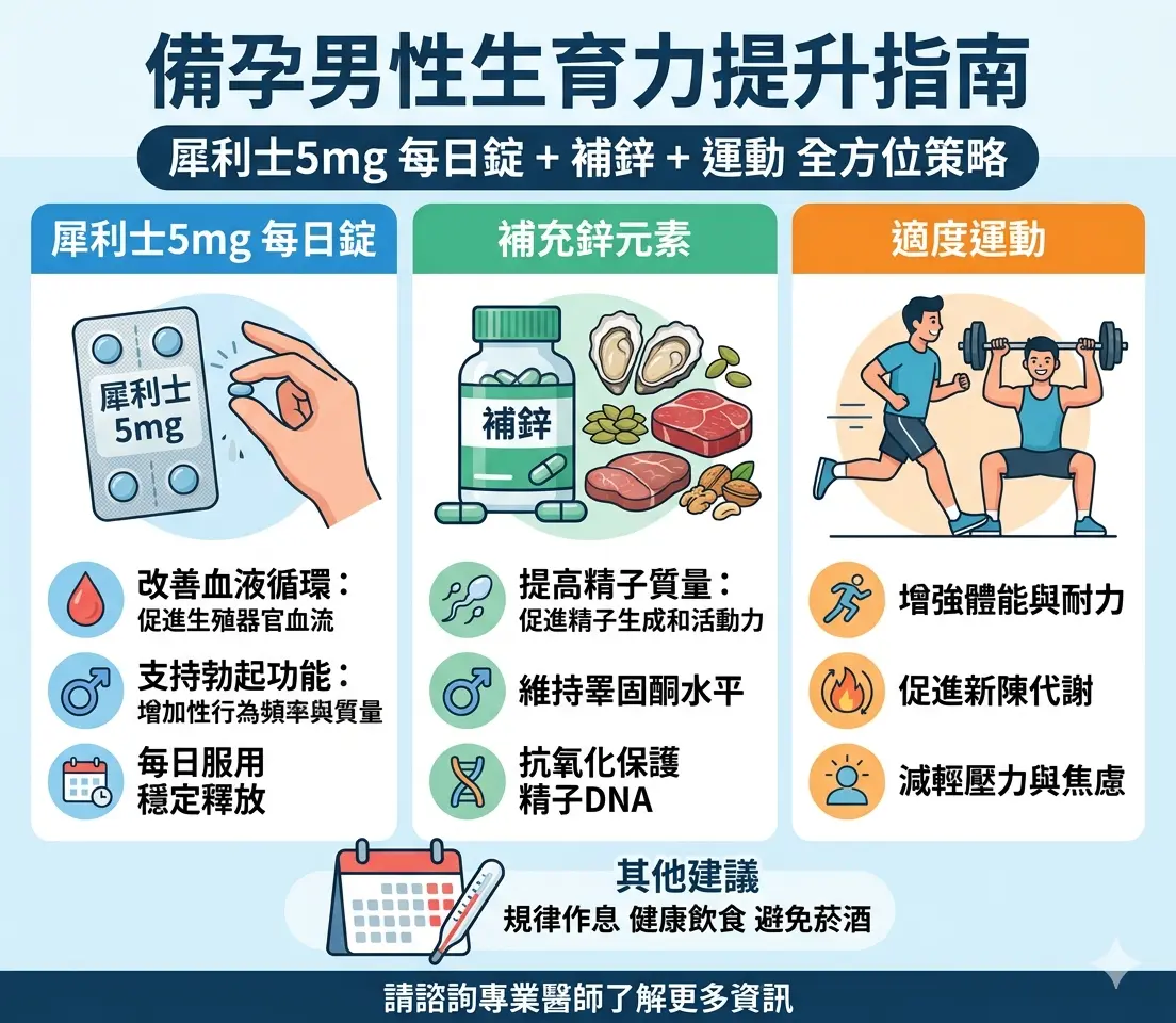 備孕男性透過犀利士5mg每日錠搭配補鋅運動以提升男性生育力指南