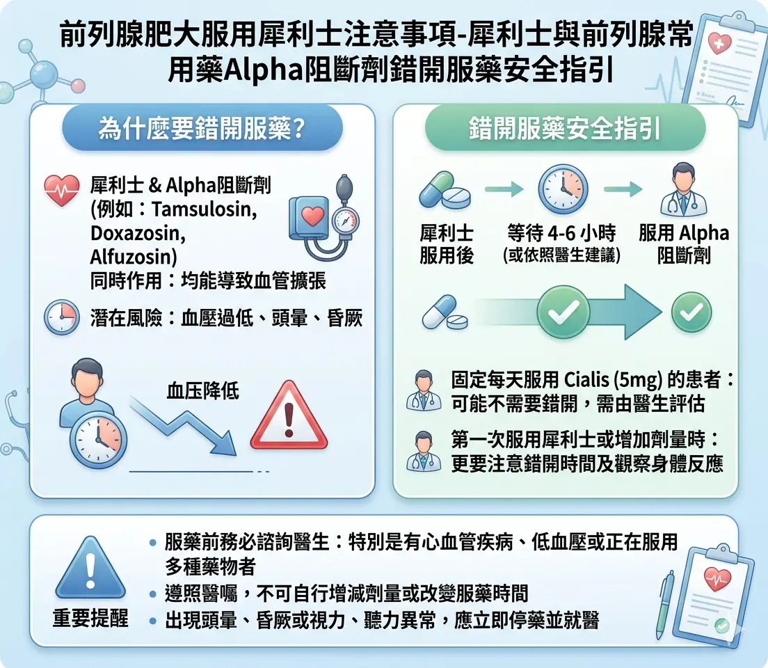 前列腺肥大服用犀利士註意事項-犀利士與前列腺常用藥Alpha阻斷劑錯開服藥安全指引