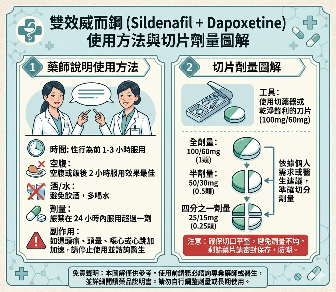藥師說明雙效威而鋼使用方法與切片劑量圖解