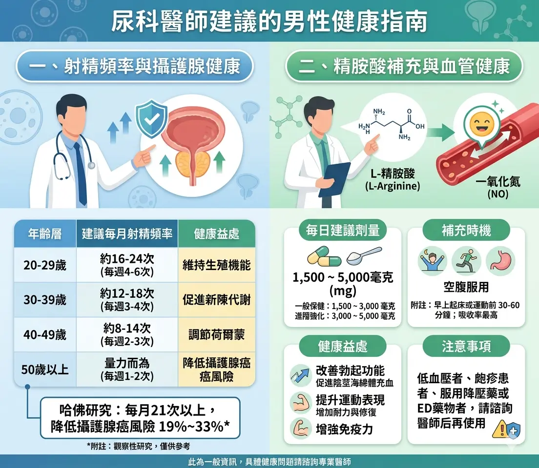 泌尿科醫師建議的男性健康射精頻率與精胺酸補充