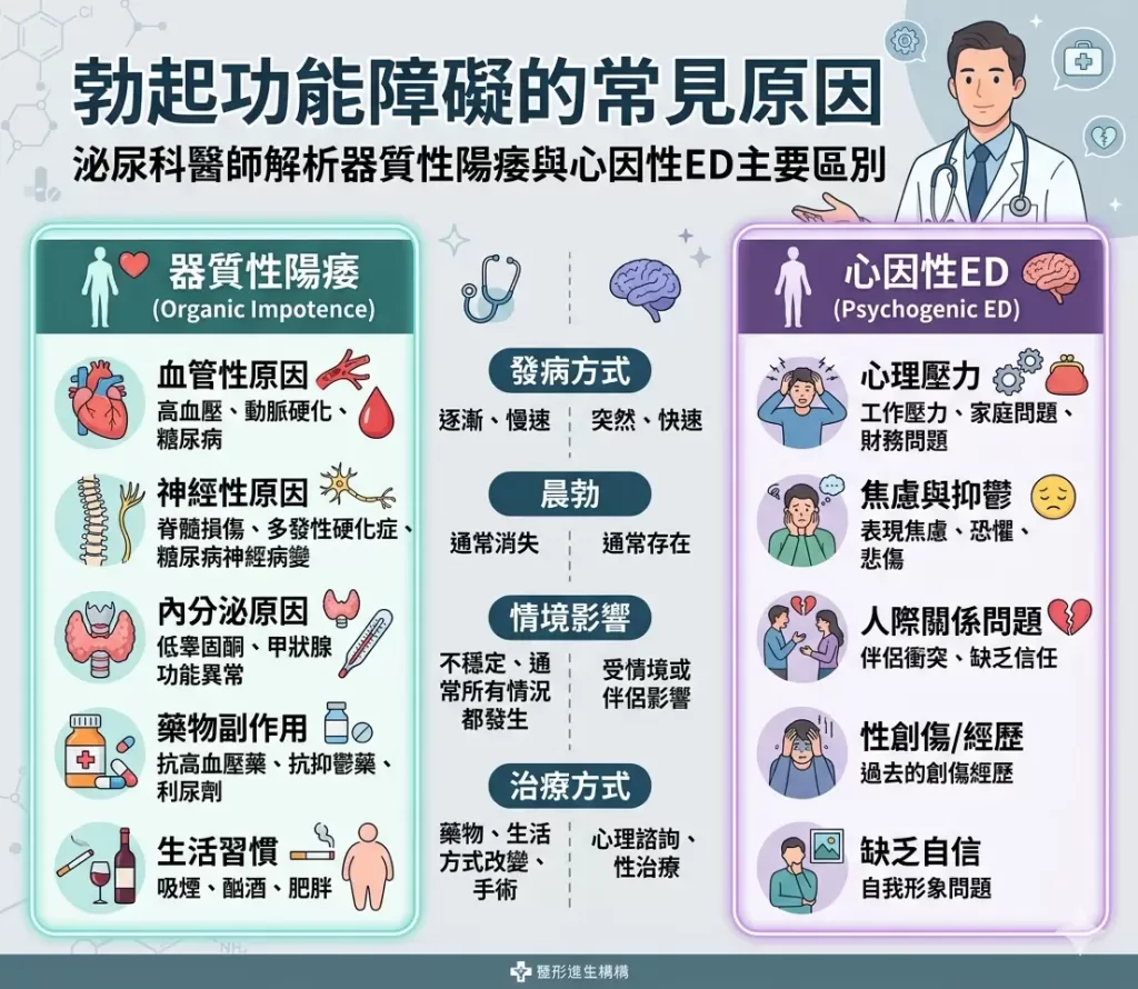 勃起功能障礙的常見原因-泌尿科醫師解析器質性陽痿與心因性ED主要區別