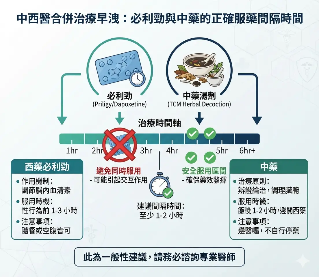 中西醫合併治療早洩必利勁與中藥正確服藥間隔時間