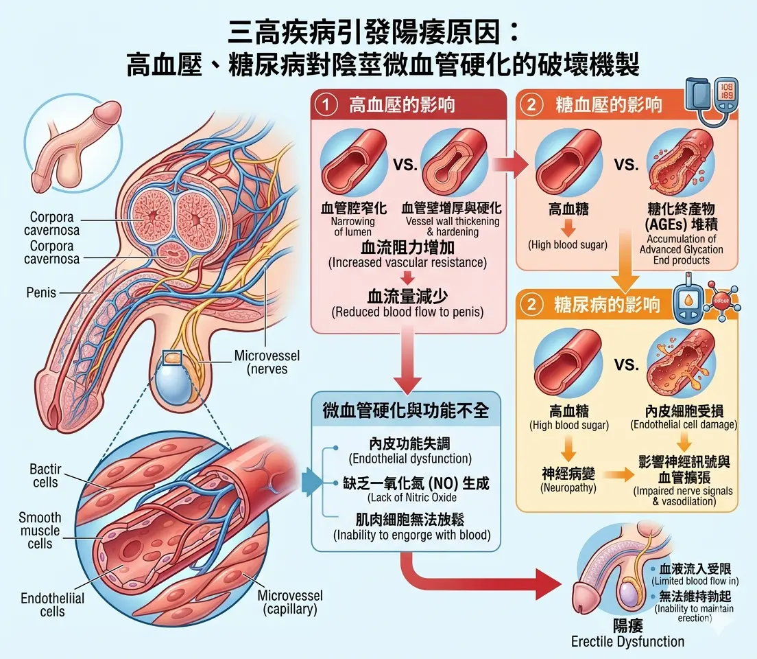 三高疾病引發陽痿原因-高血壓糖尿病對陰莖微血管硬化的破壞機製