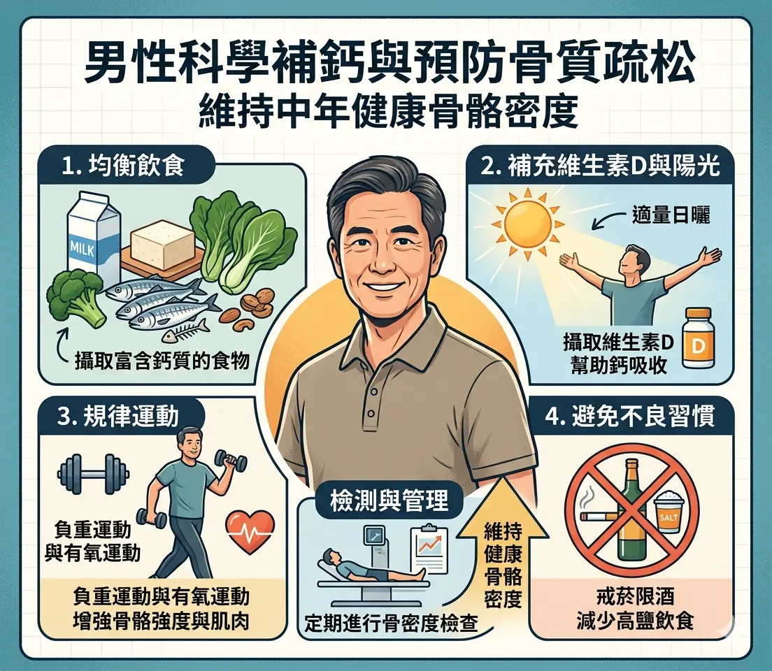 男性科學補鈣與預防骨質疏松以維持中年健康骨骼密度