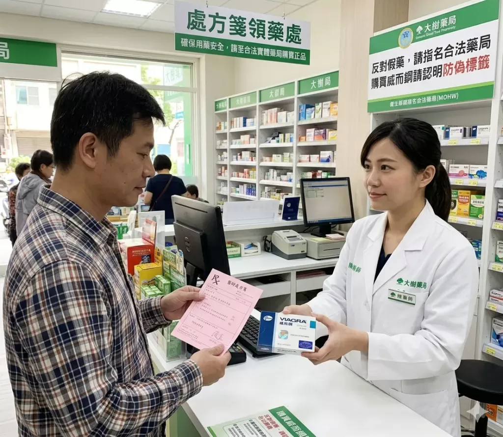 憑醫師處方箋前往合法實體連鎖藥局購買正品原廠威而鋼防範假藥