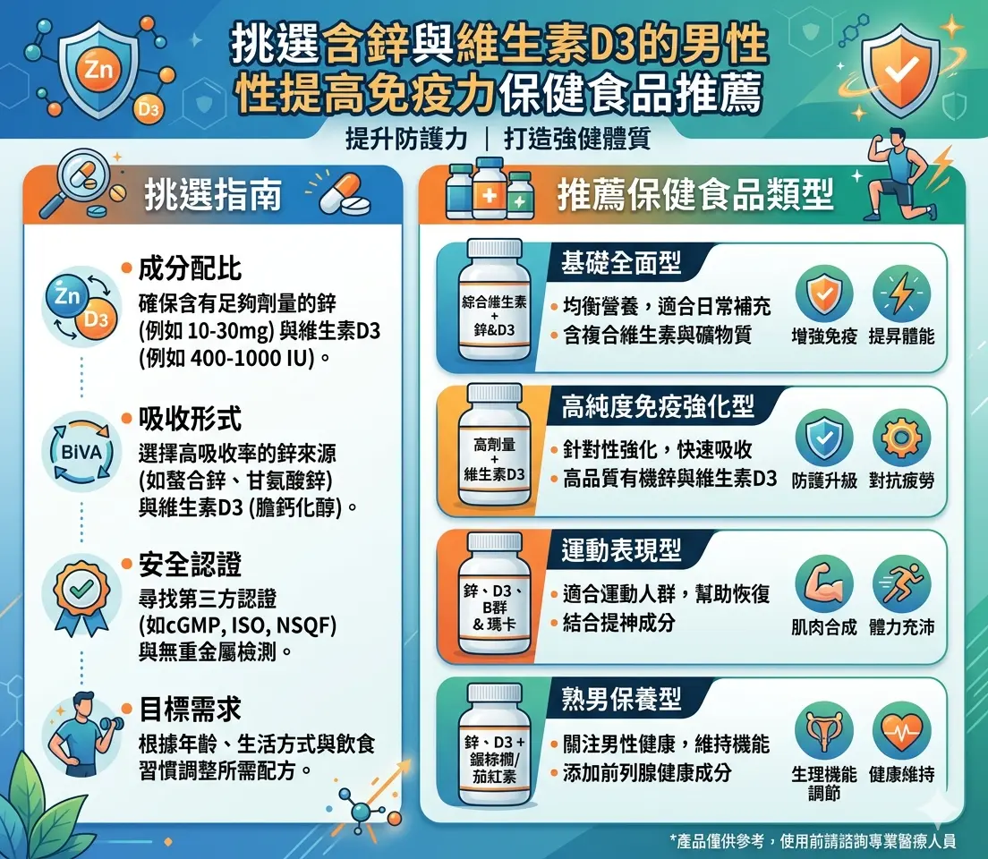 挑選含鋅與維生素D3的男性提高免疫力保健食品推薦
