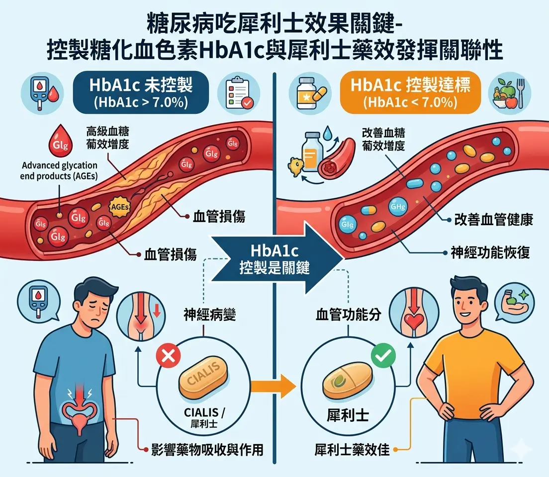 糖尿病吃犀利士效果關鍵-控製糖化血色素HbA1c與犀利士藥效發揮關聯性