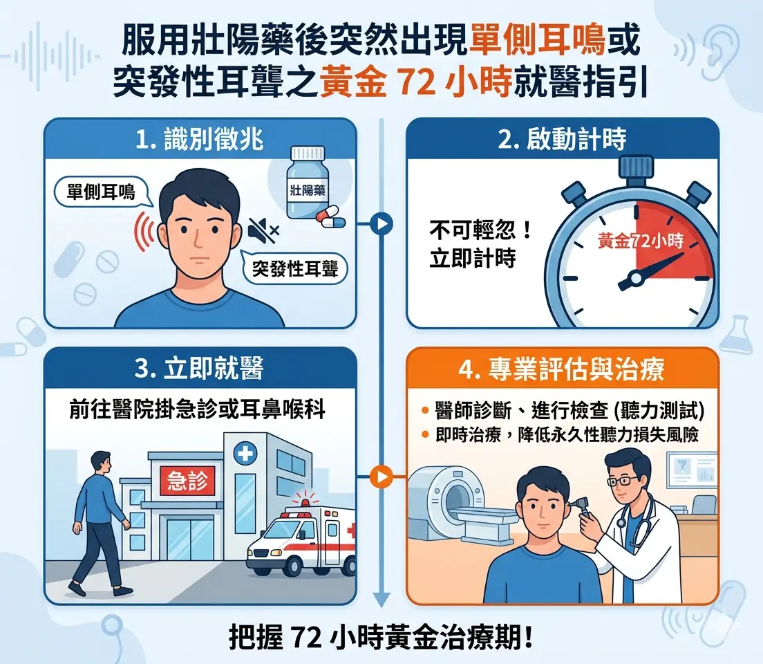 服用壯陽藥後突然出現單側耳鳴或突發性耳聾之黃金 72 小時就醫指引